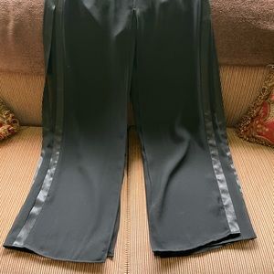Elegant Tuxedo flyaway panel pants with satin trim, black, size S